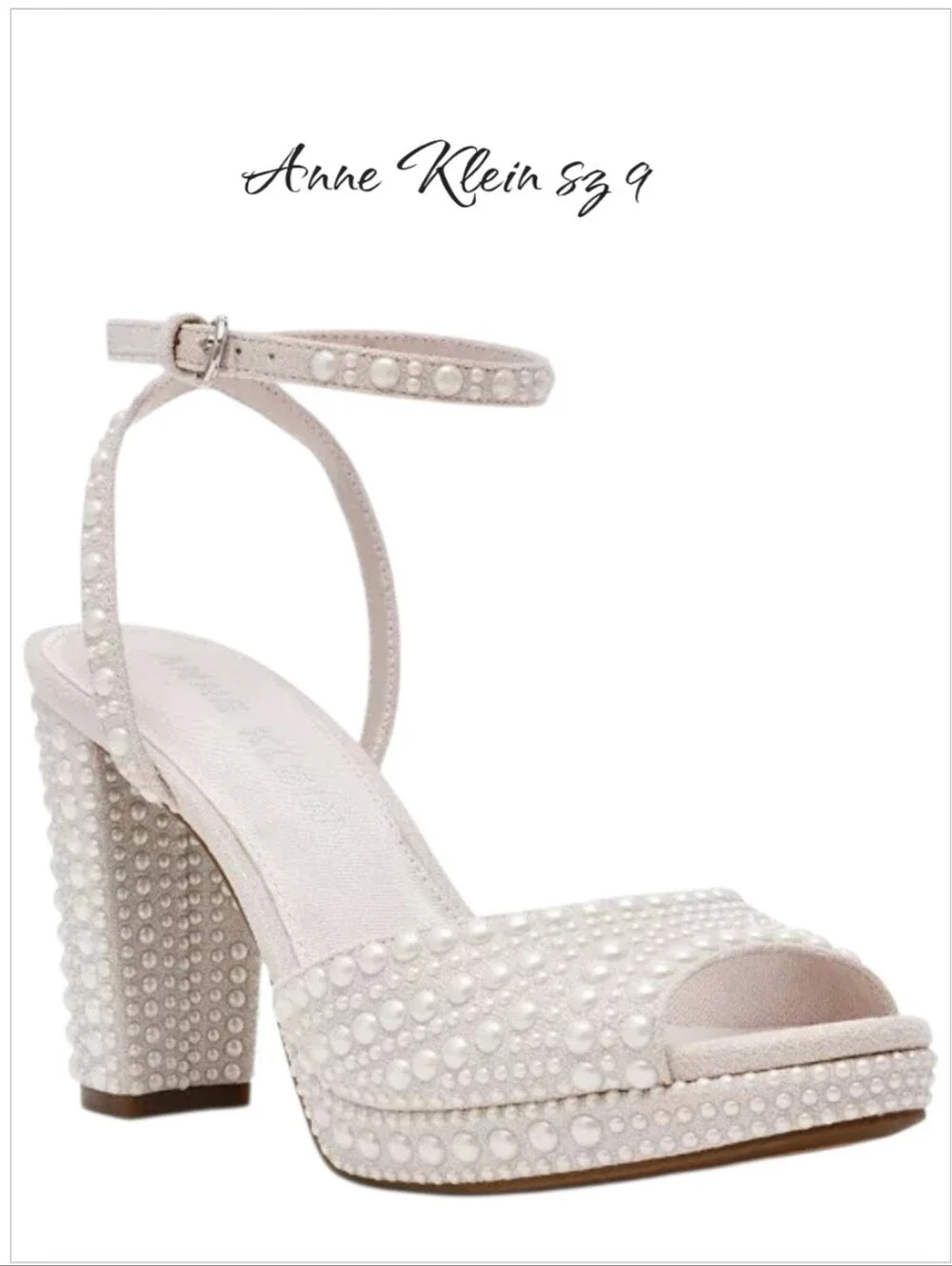 Anne Klein Vanna-P Pearl Embellished Platform Block Heel Sandals Size 9 New